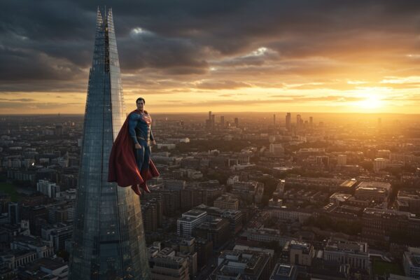 Giant Superman Sculpture Lands on The Shard, Electrifying London for New Film Debut