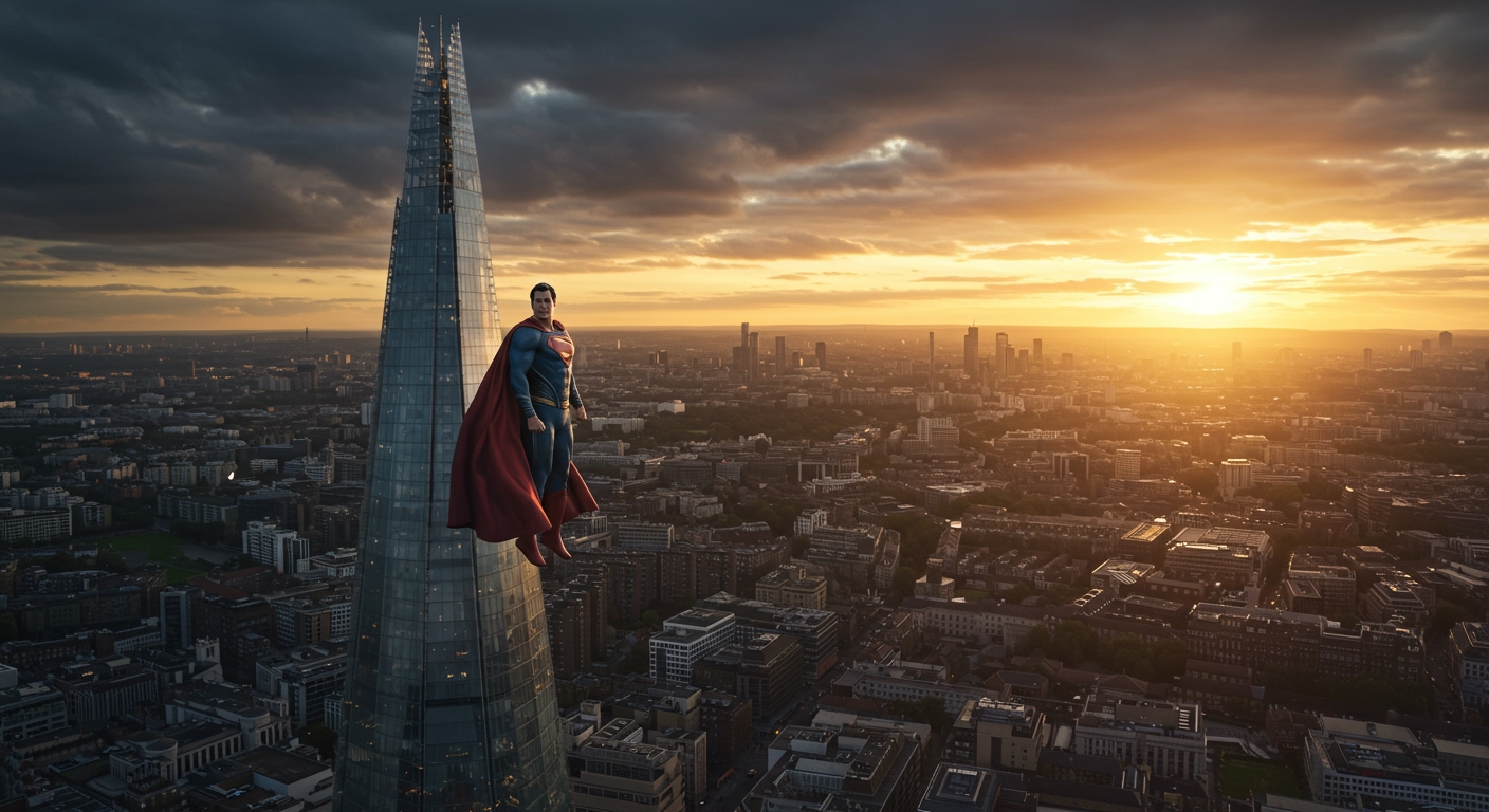 Giant Superman Sculpture Lands on The Shard, Electrifying London for New Film Debut