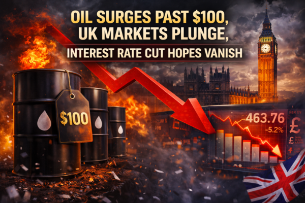 Oil Surges Past $100, UK Markets Plunge, Interest Rate Cut Hopes Vanish