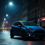 Cinematic wide angle shot of a luxury London store with shattered glass representing a smash and grab robbery
