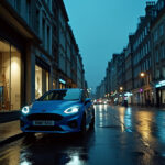 Cinematic wide angle shot of a shattered storefront on a London street at night symbolizing the impact of smash and grab robberies