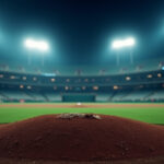 Cinematic wide angle shot of a baseball stadium during the World Baseball Classic final symbolizing intense competition and championship atmosphere