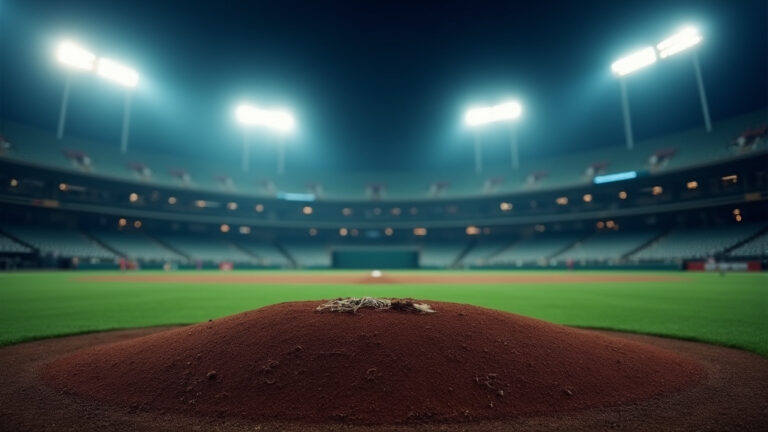 Cinematic wide angle shot of a baseball stadium during the World Baseball Classic final symbolizing intense competition and championship atmosphere