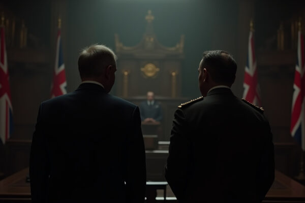 Prime Minister Keir Starmer and President Volodymyr Zelenskyy in a serious discussion symbolizing international diplomacy amid global conflict